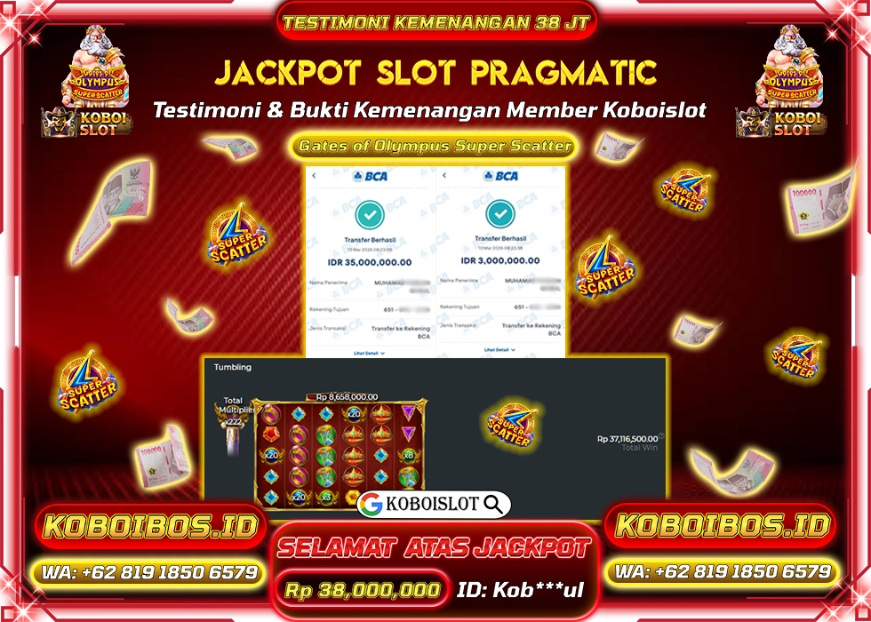BUKTI KEMENANGAN SLOT GACOR GATES OF OLYMPUS SUPER SCATTER Rp38.000.000,- LUNAS
